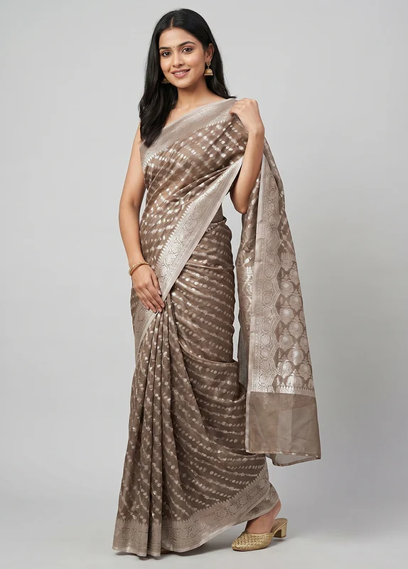 Cream Kora Silk Saree With Blouse Piece One Size