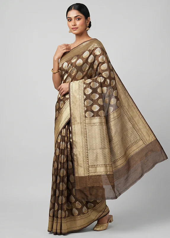 Cream Kora Silk Saree With Blouse Piece One Size