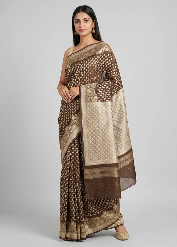 Black Kora Silk Saree With Blouse Piece One Size