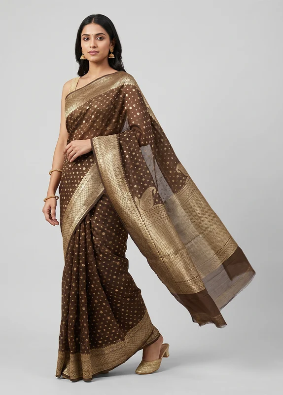 Cream Kora Silk Saree With Blouse Piece One Size