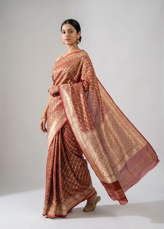 Maroon Kora Silk Saree With Blouse Piece One Size