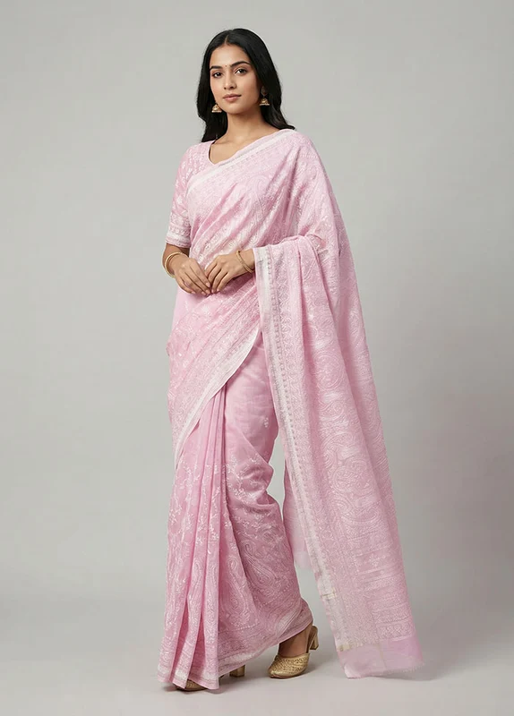Purple Organza Saree With Blouse Piece One Size