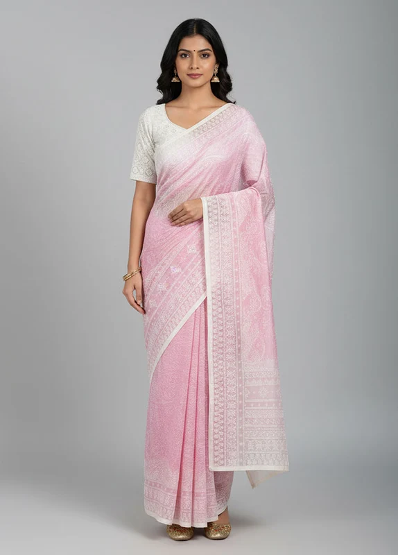 Purple Organza Saree With Blouse Piece One Size