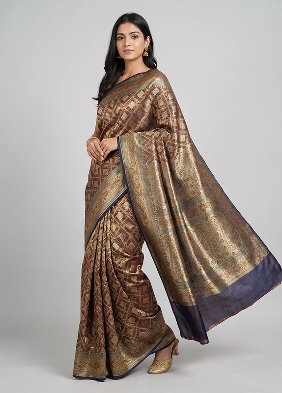 Blue Handloom Tanchoi Pure Silk Saree With Blouse Piece One Size