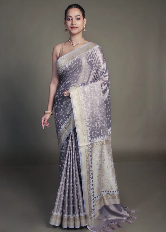 Purple Tissue Silk Saree With Blouse Piece Onesize