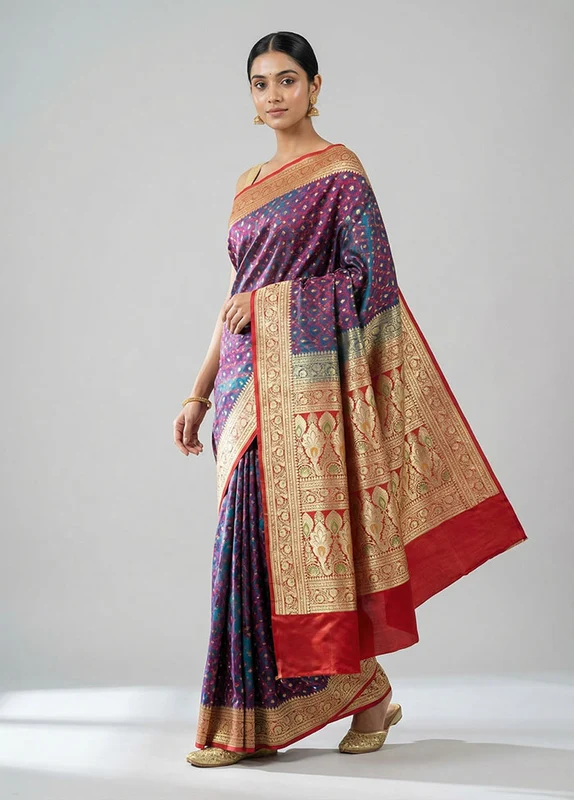 Green Handloom Banarasi Pure Silk Saree With Blouse Piece One Size
