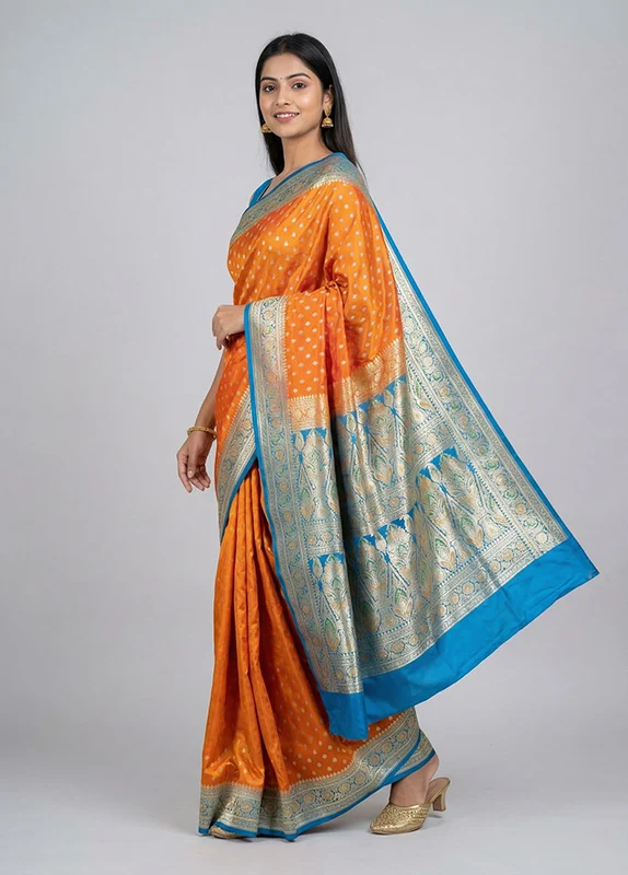 Yellow Handloom Banarasi Pure Silk Saree With Blouse Piece One Size