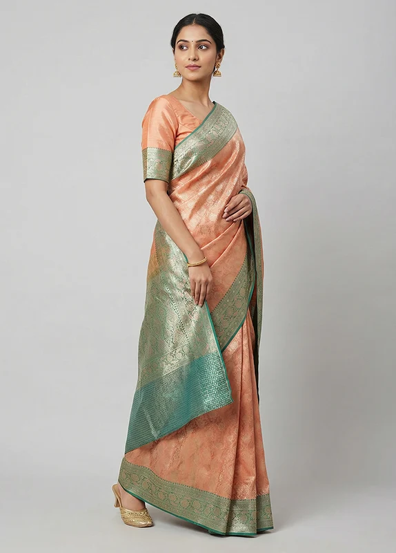 Pink Tanchoi Silk Saree With Blouse Piece One Size