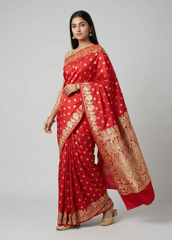 Pink Handloom Banarasi Pure Silk Saree With Blouse Piece One Size