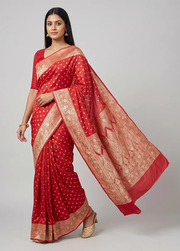 Pink Handloom Banarasi Pure Silk Saree With Blouse Piece One Size