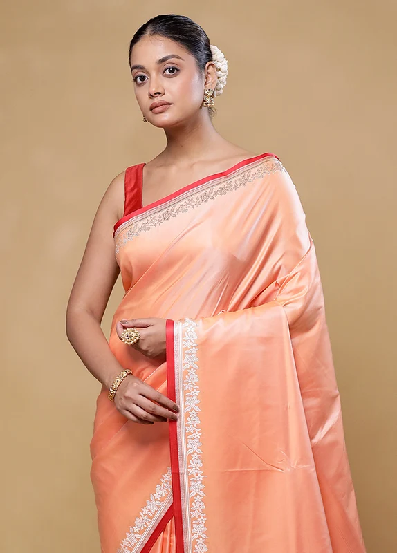 Peach Banarasi Silk Saree With Blouse Piece Onesize