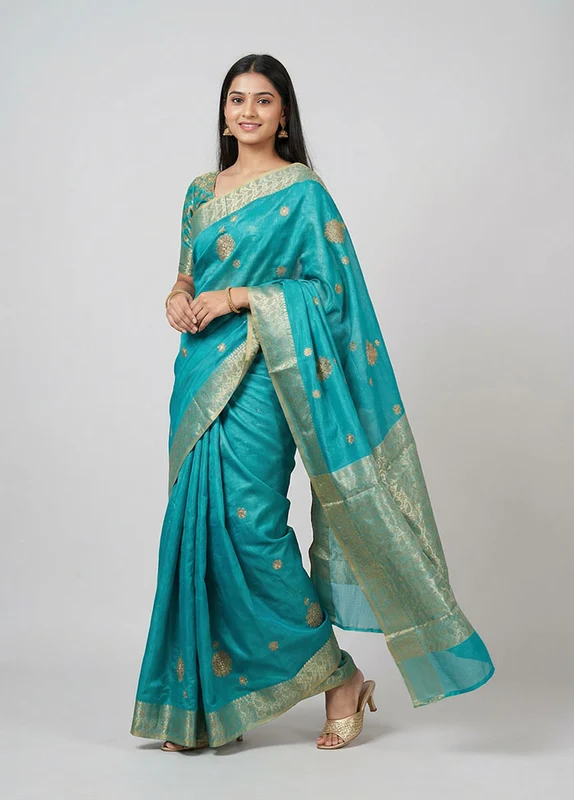 Multicolor Cotton Saree With Blouse Piece One Size