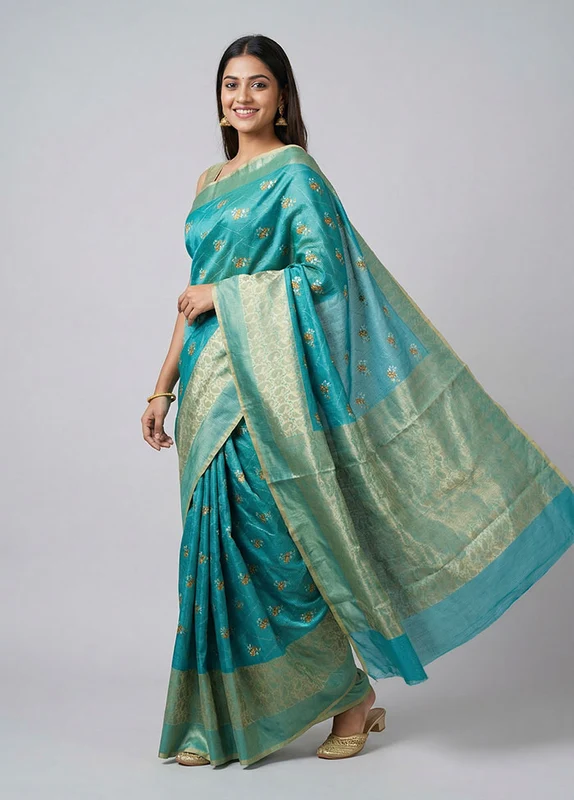 Multicolor Cotton Saree With Blouse Piece One Size