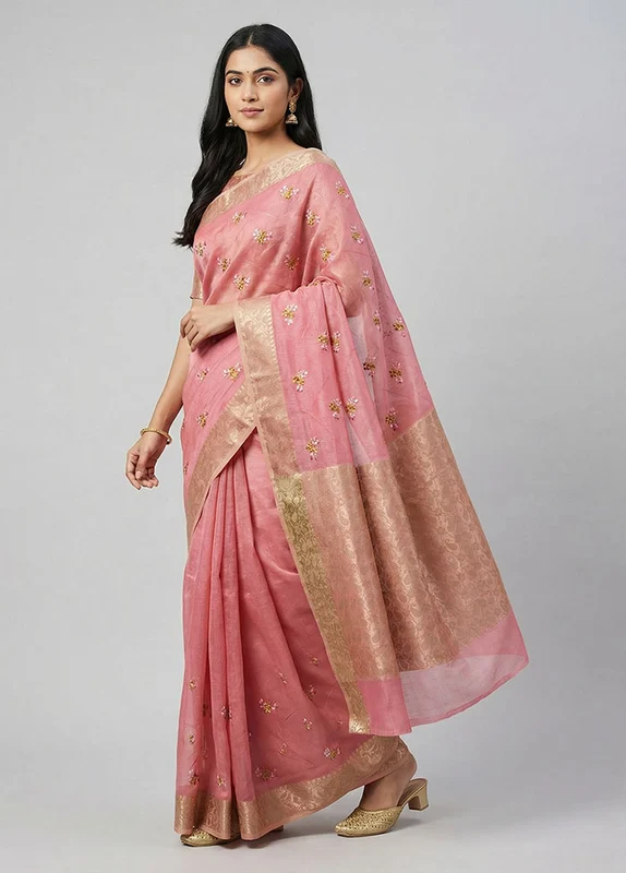 Multicolor Cotton Saree With Blouse Piece One Size
