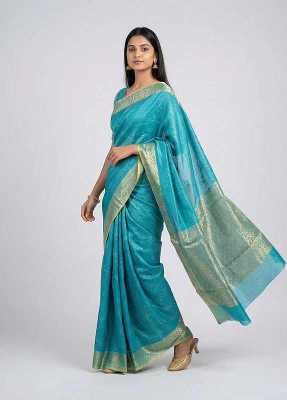 Multicolor Cotton Saree With Blouse Piece One Size
