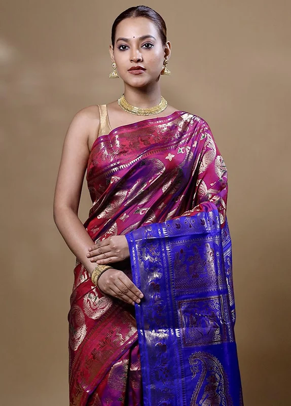Purple Handloom Swarnachuri Pure Silk Saree With Blouse Piece Onesize