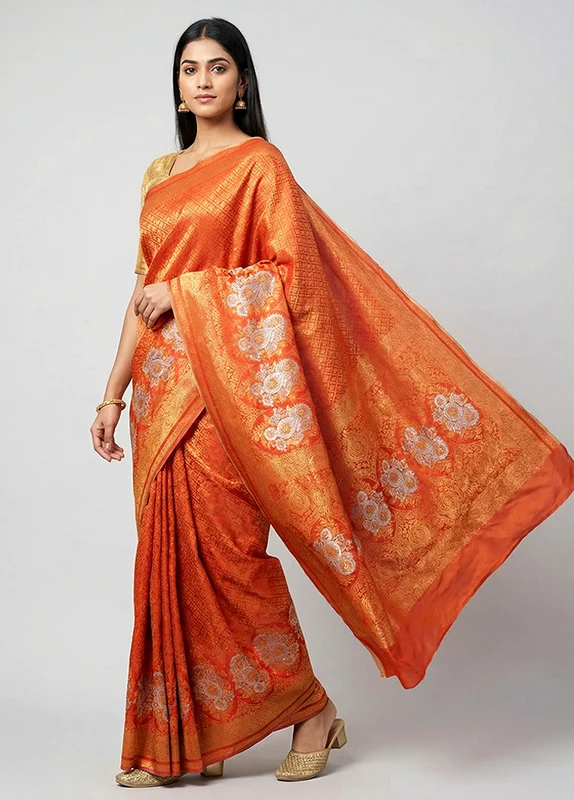 Pink Dupion Silk Saree With Blouse Piece One Size