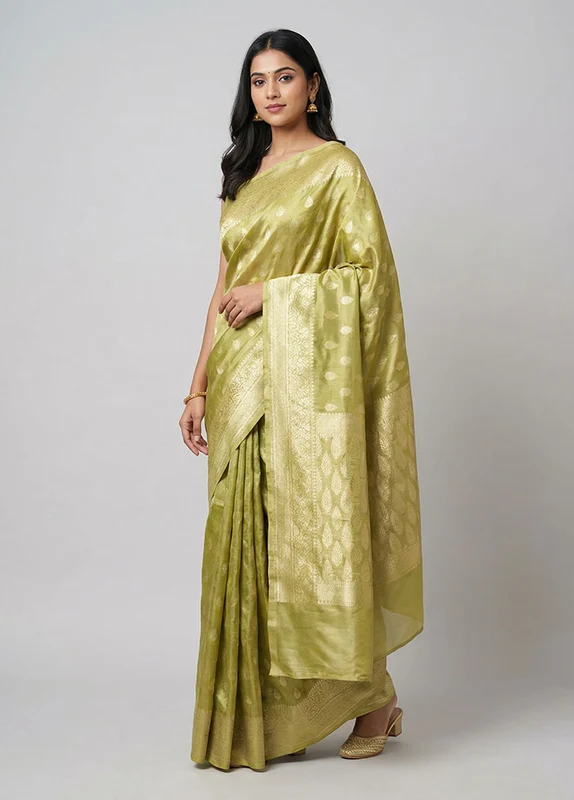 Gold Tissue Silk Saree With Blouse Piece One Size