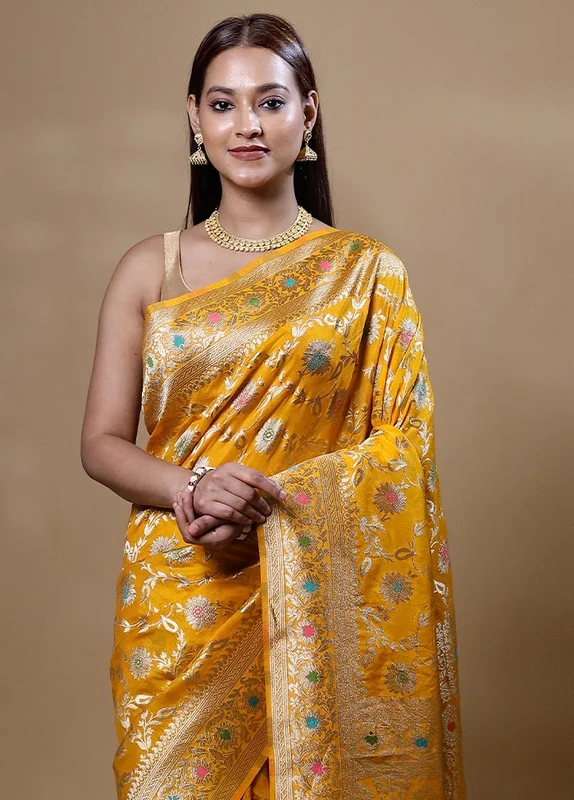 Yellow Georgette Saree With Blouse Piece Onesize