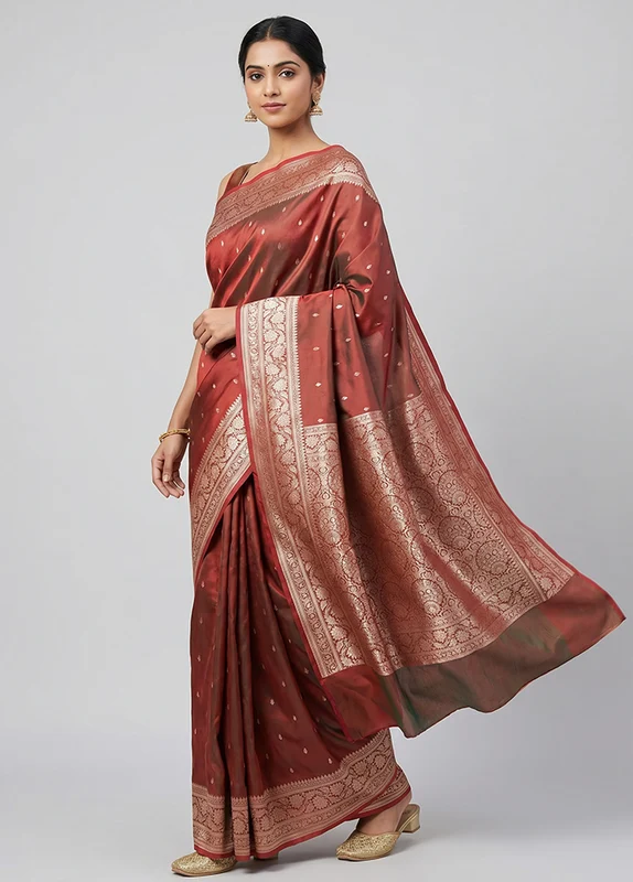 Maroon Katan Silk Saree With Blouse Piece One Size