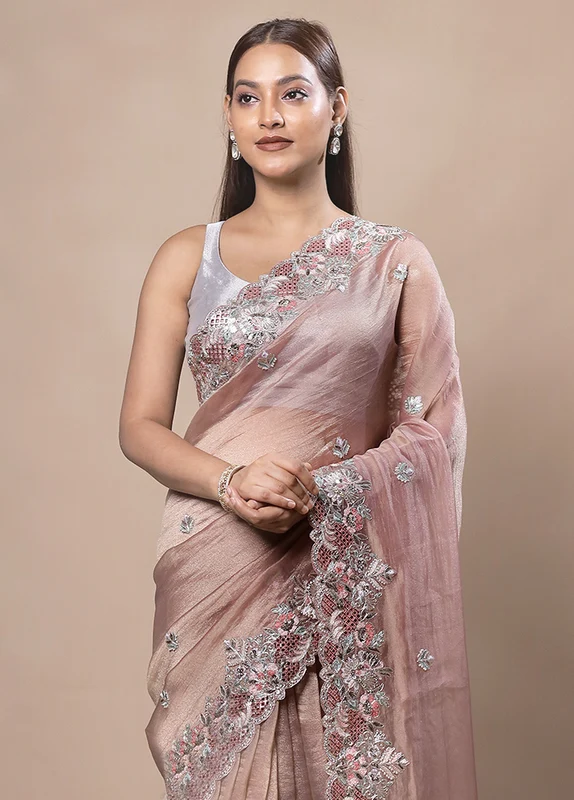 Peach Silk Saree With Blouse Piece Onesize