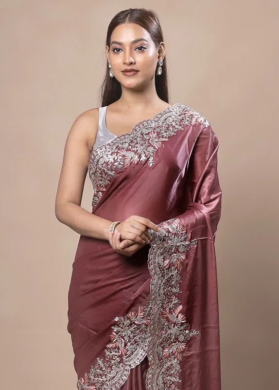 Peach Silk Saree With Blouse Piece Onesize