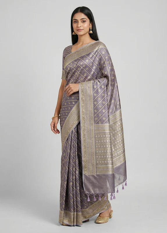 Blue Tissue Silk Saree With Blouse Piece One Size