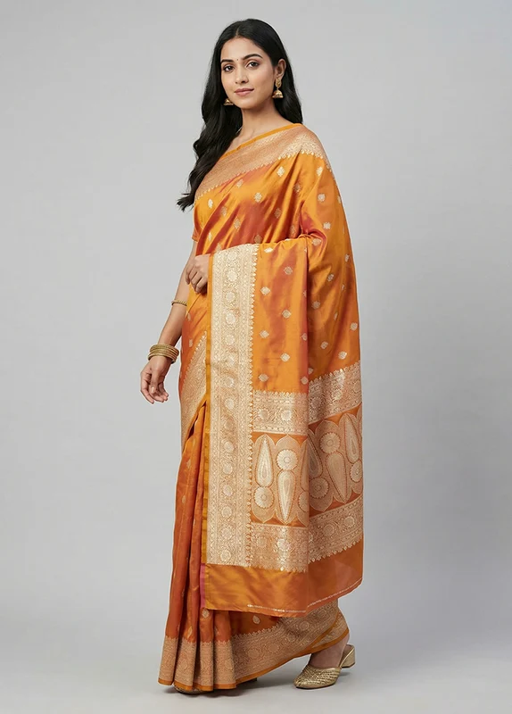 Yellow Katan Silk Saree With Blouse Piece One Size
