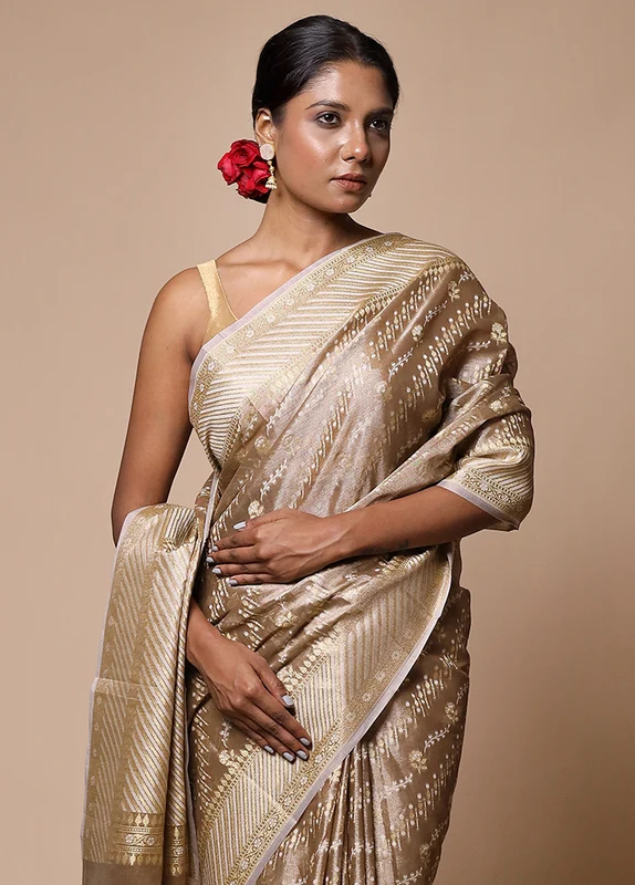Cream Tissue Silk Saree With Blouse Piece Onesize