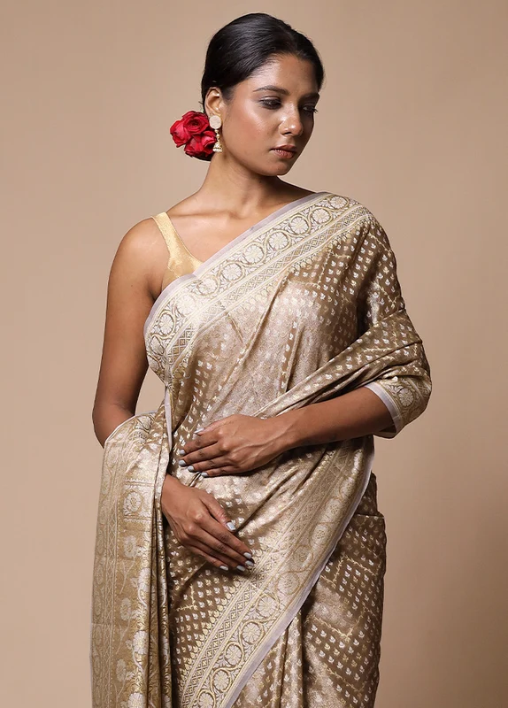 Cream Tissue Silk Saree With Blouse Piece Onesize