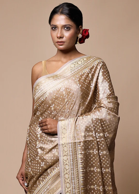 Cream Tissue Silk Saree With Blouse Piece Onesize