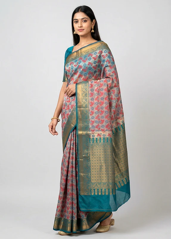 Gold Tissue Silk Saree With Blouse Piece One Size