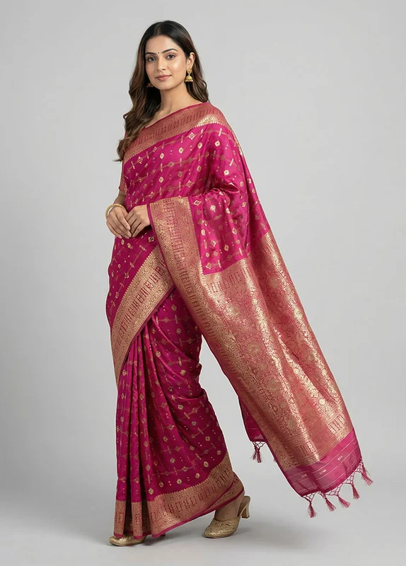 Purple Dupion Silk Saree With Blouse Piece One Size