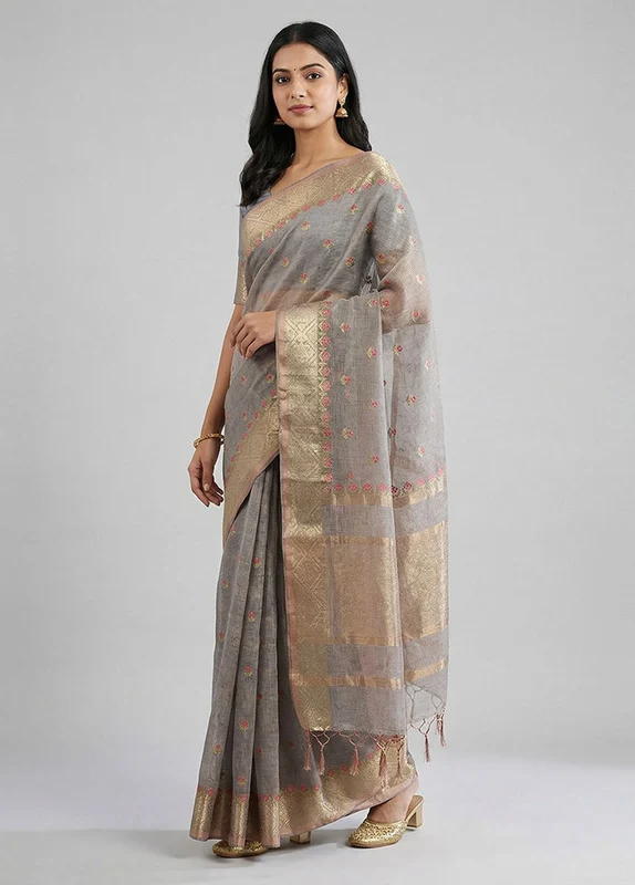 Cream Tissue Silk Saree With Blouse Piece One Size