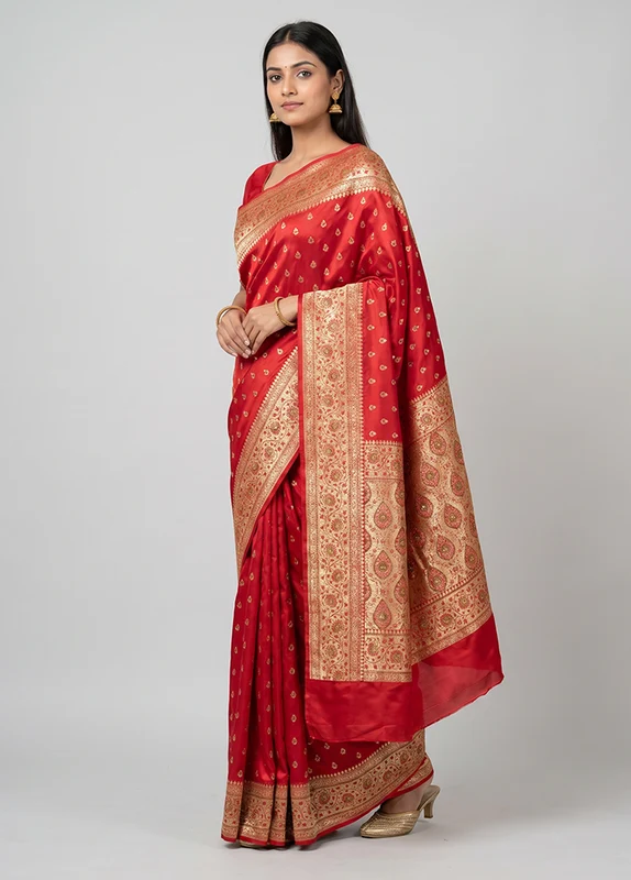 Pink Handloom Banarasi Pure Silk Saree With Blouse Piece One Size