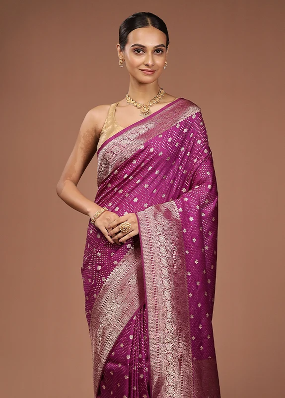 Purple Dupion Silk Saree With Blouse Piece One Size