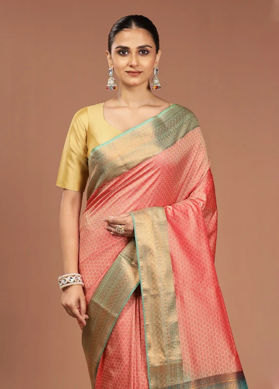 Orange Kanjivaram Silk Saree With Blouse Piece Onesize