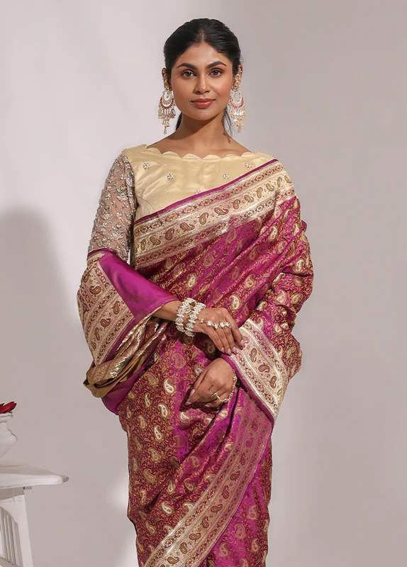 Purple Handloom Tanchoi Pure Silk Saree With Blouse Piece One Size