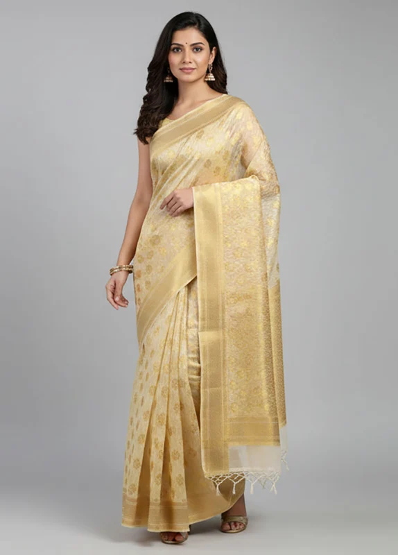 Green Tissue Silk Saree With Blouse Piece One Size