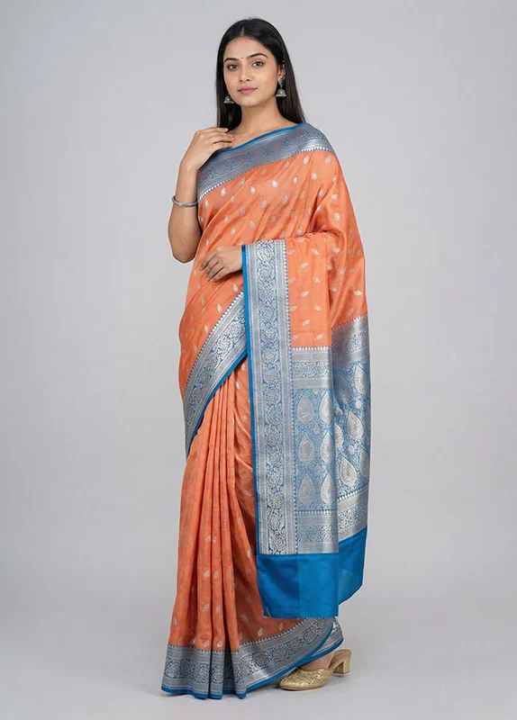 Rust Tussar Silk Saree With Blouse Piece One Size