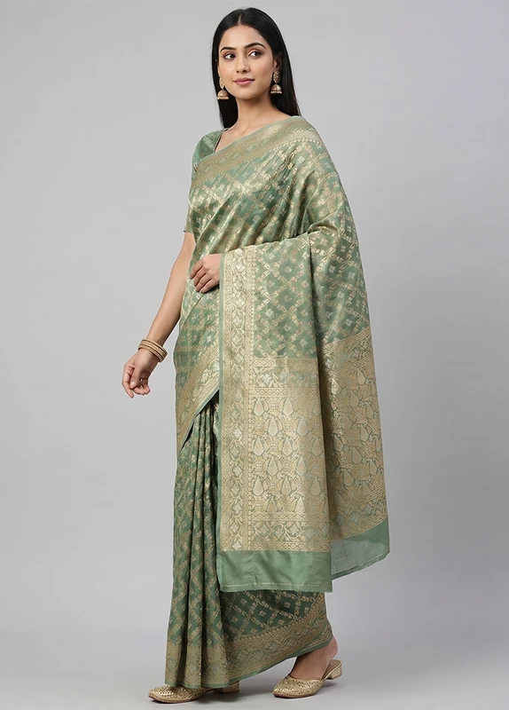 Multicolor Tissue Silk Saree With Blouse Piece One Size