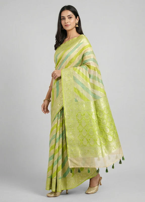 Multicolor Organza Saree With Blouse Piece One Size