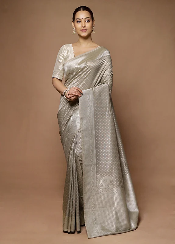 Grey Tissue Silk Saree With Blouse Piece Onesize