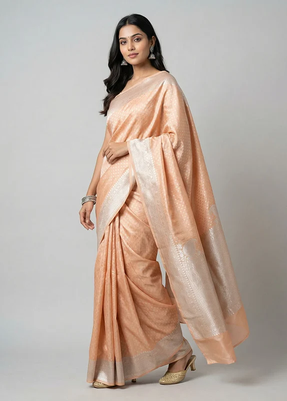 Orange Tissue Silk Saree With Blouse Piece One Size