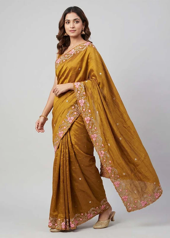 Yellow Handloom Tussar Pure Silk Saree With Blouse Piece One Size