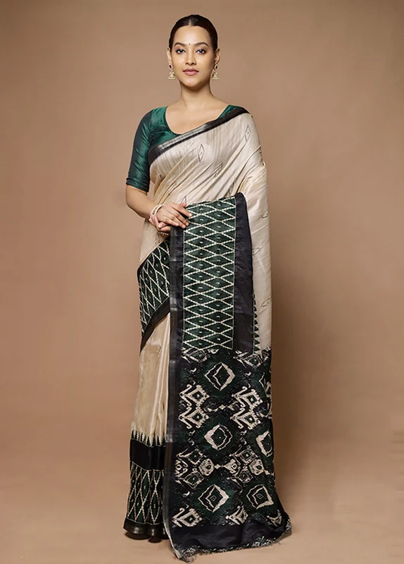 Cream Tussar Silk Saree With Blouse Piece Onesize