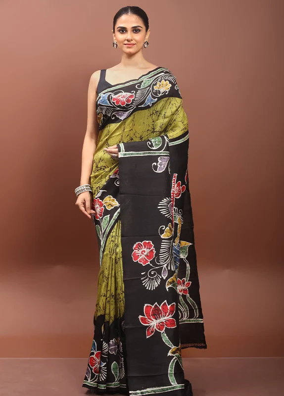 Yellow Printed Pure Silk Saree Without Blouse Piece Onesize