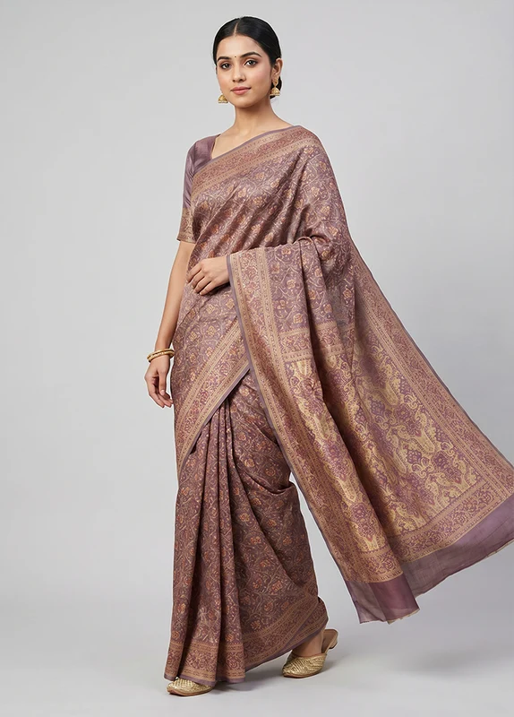 Grey Jamewar Silk Saree With Blouse Piece One Size