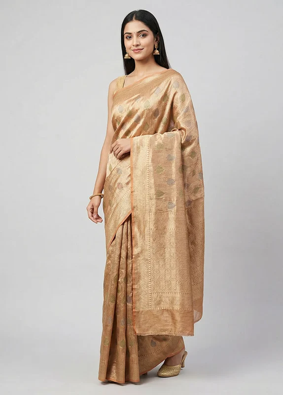 Rust Tissue Silk Saree With Blouse Piece One Size