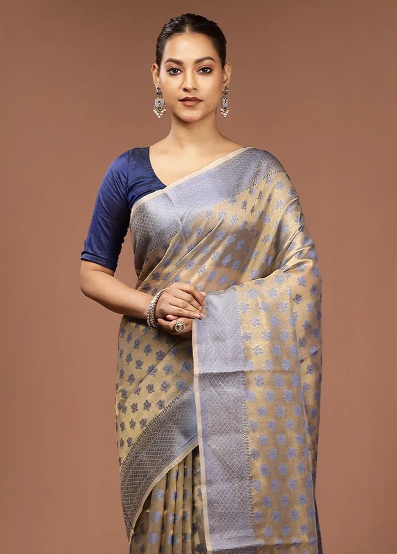 Cream Tissue Silk Saree With Blouse Piece One Size